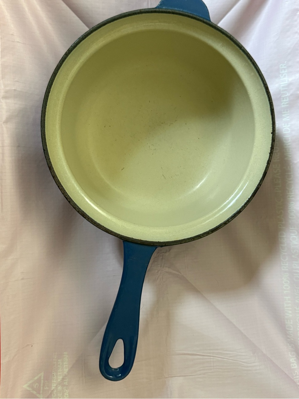 Le Creuset Blue Pan Pot with Cream Interior Made in France no lid #18 OSK